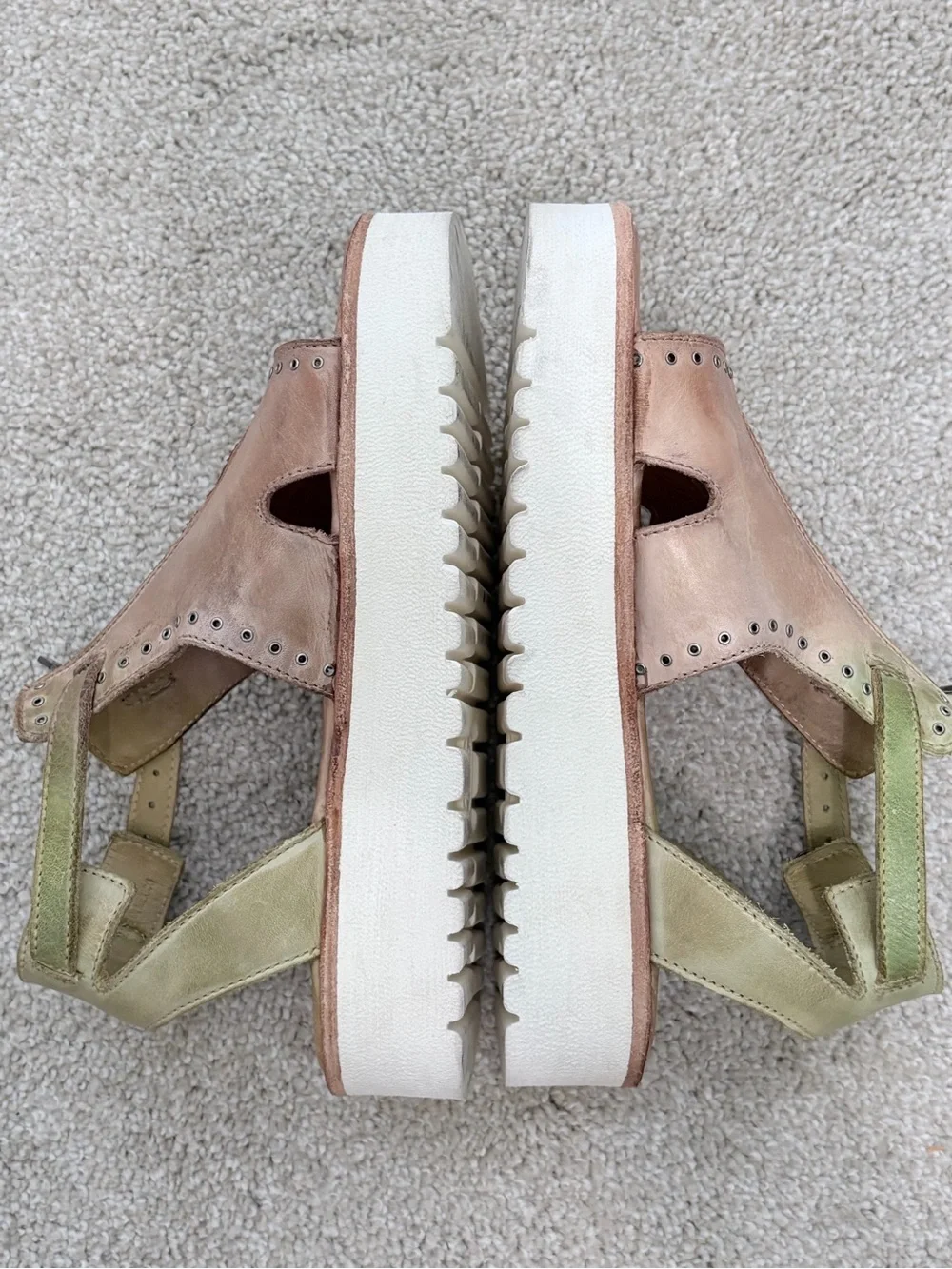 Bed Stu Pink Leather Front-Zip Studded Sandals